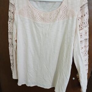 Chico's Blush Lace Sleeve Blouse
